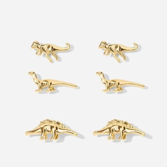 Gold Alloy Dinosaur Shaped Stud Earrings 3pairs